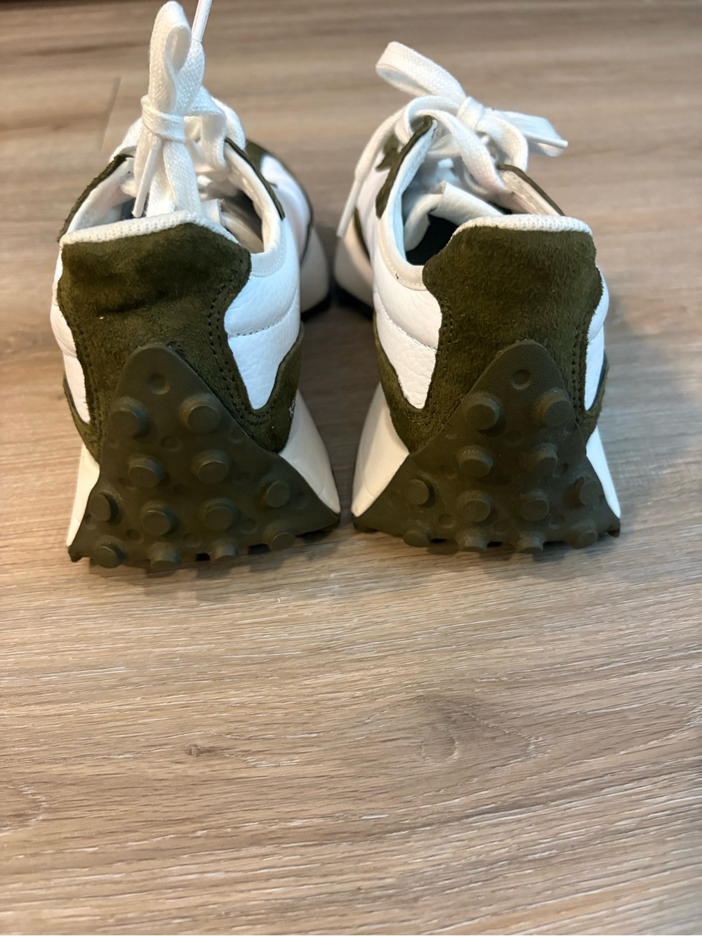 Women’s White and Olive Green Retro Runner Sneakers - Picture 2 of 7